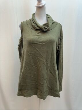 Heather by Bordeaux Olive Green Cowl Neck Cold-Shoulder Sweatshirt S NWTS